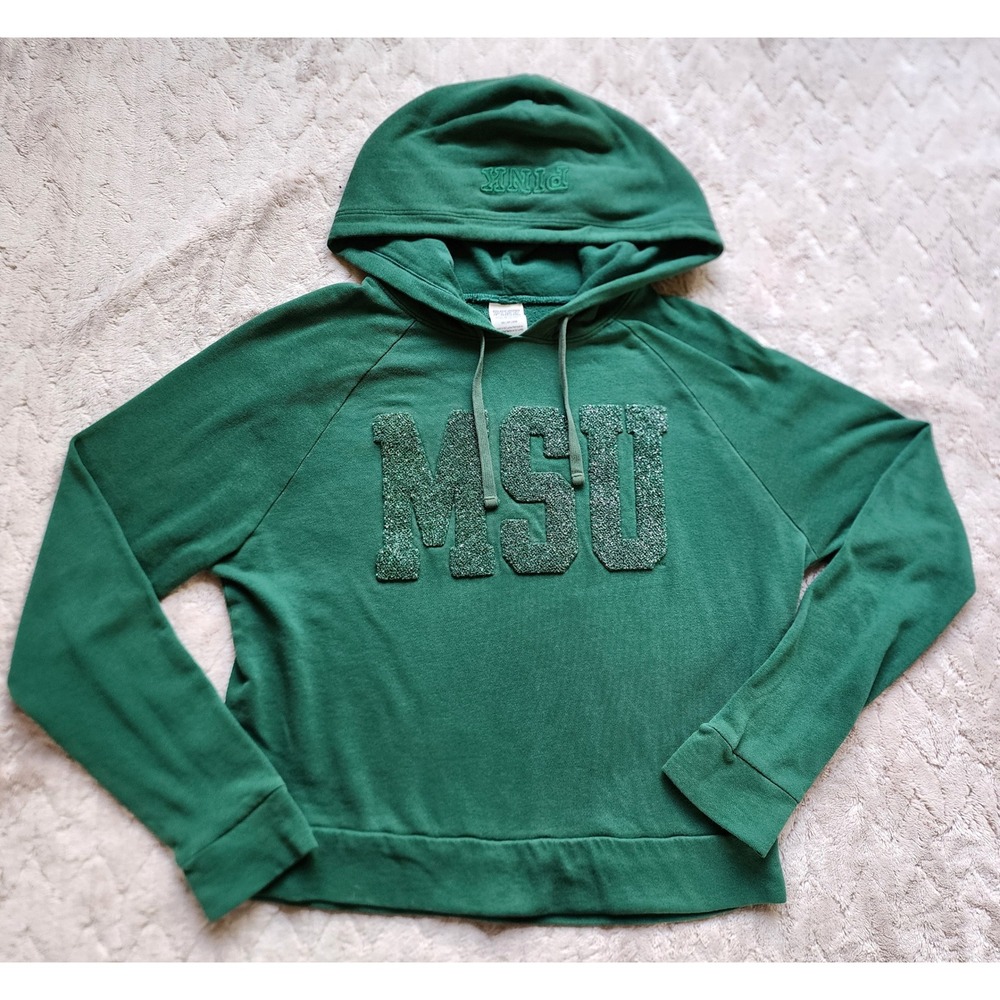 PINK Victoria's Secret MSU Michigan State Spartans Green Hoodie Sweatshirt XS